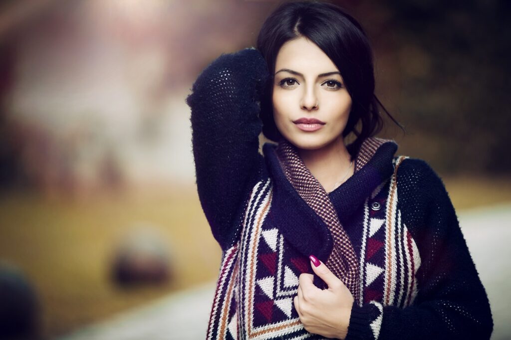 woman, portrait, model, knitwear