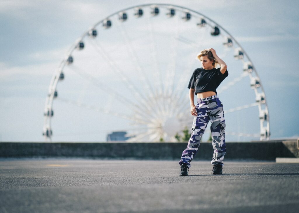 woman wearing camouflage pants 