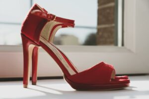 Red Leather Peep Toe Heeled Sandals